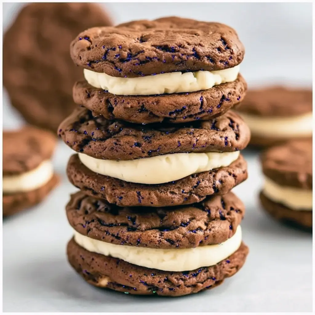 Oatmeal Gingerbread Cookies stacked and filled with white buttercream — a cozy Gingerbread Oatmeal Creme Pie that Tastes Better From Scratch Gingerbread Cookies, Gingerbread Oatmeal Cream Pies.