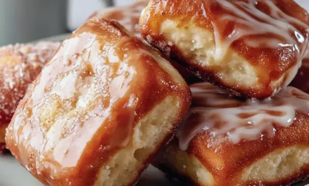 Close-up of glossy maple-glazed Donut Bar squares on a wooden Serving Platters board, sprinkled with powdered sugar — ideal Dessert Squares for breakfast or brunch.