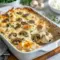 Close-up of a bubbling Keto Casserole with gooey cheese, tender chicken, and sautéed mushrooms — a tasty Healthy Low Carb Dinners pick and satisfying Low Carb Chicken meal.