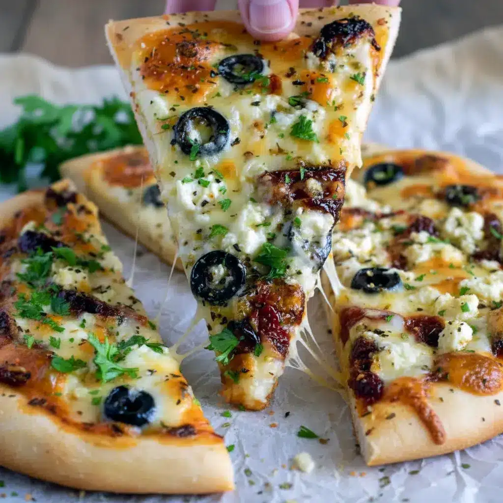 Golden, thin flatbread topped with melted mozzarella, sun-dried tomatoes, black olives, and crumbled feta — a no-fuss Mediterranean Flatbread Recipe Without Yeast (also great among other Mediterranean Flat Bread Recipes) that’s perfect for Mediterranean Flatbread Pizza Recipes; a quick guide on How To Make Mediterranean Flatbread accompanies the pin, Homemade Mediterranean Flatbread.