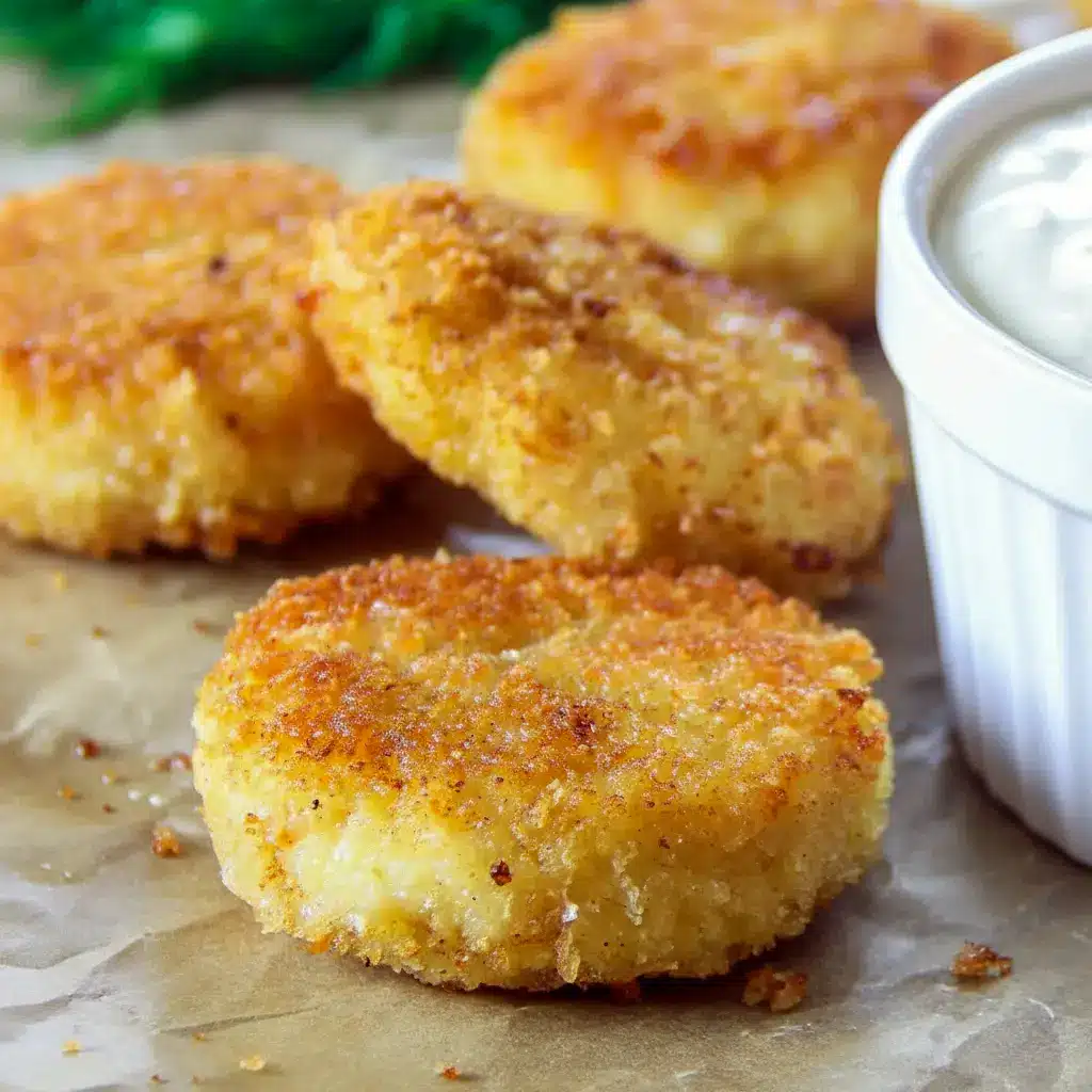 Golden quinoa-coated chicken nuggets stacked on a plate with a small bowl of dipping sauce and carrot sticks on the side, Quinoa Chicken Nuggets.
