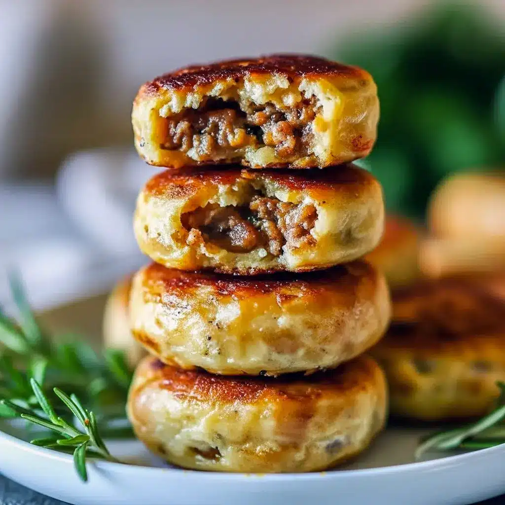Easy Breakfast With Sausage — golden Sausage Pancake Muffins in a muffin tin, studded with browned sausage pieces and ready to pop into a lunchbox.
