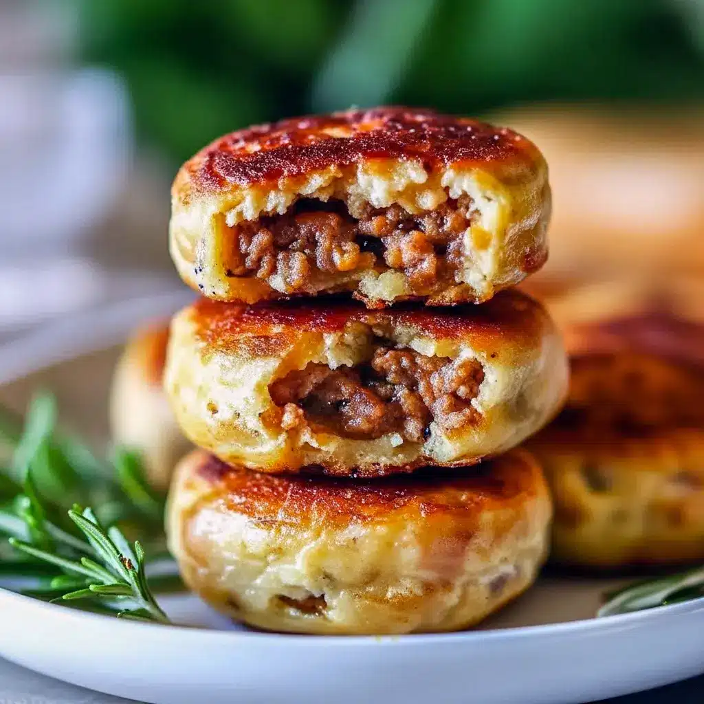 Easy Breakfast With Sausage — golden Sausage Pancake Muffins in a muffin tin, studded with browned sausage pieces and ready to pop into a lunchbox.