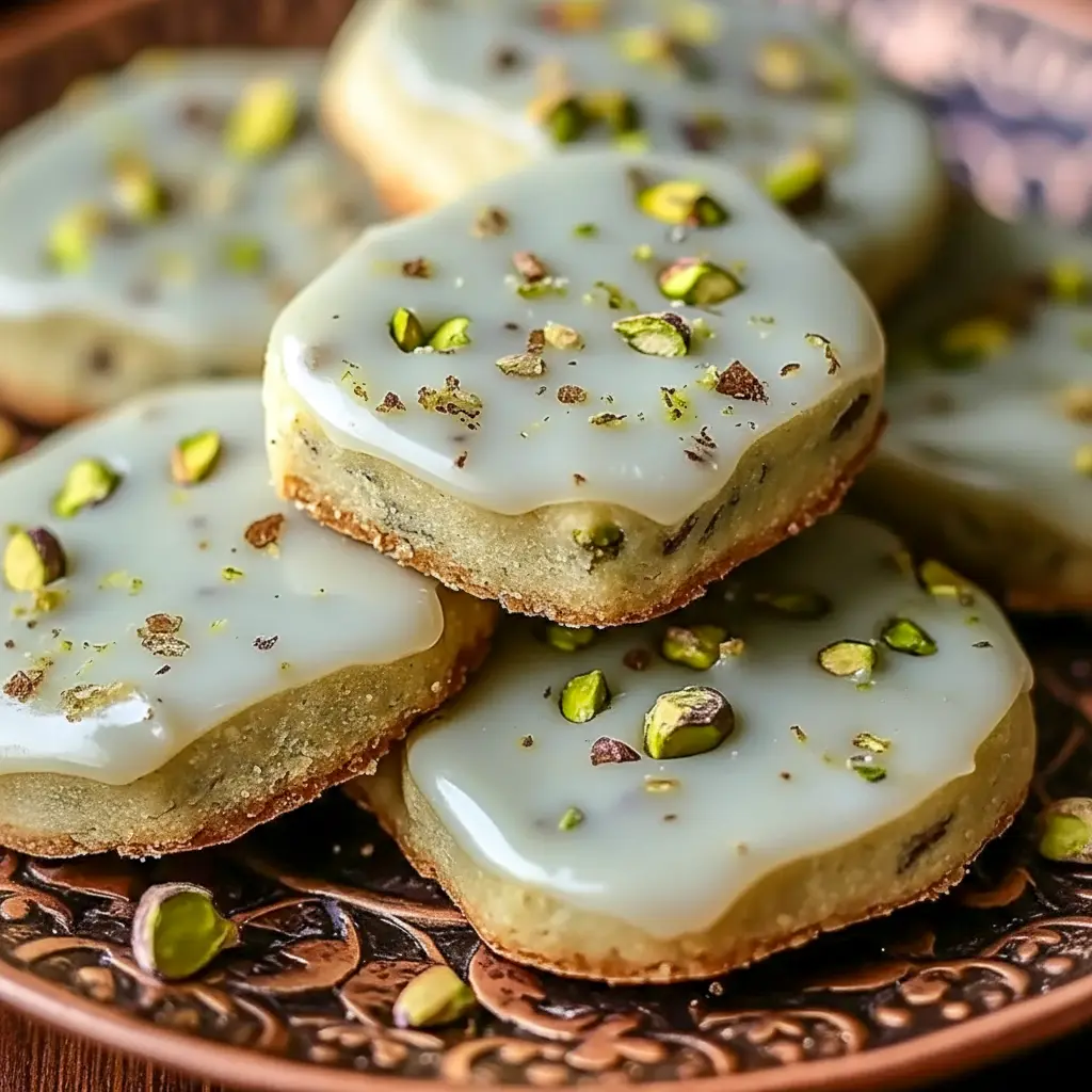 Pistachio Shortbread Cookies — golden, buttery rounds studded with chopped pistachios, dusted with powdered sugar; a beautiful tray-ready Shortbread Biscuits shot.