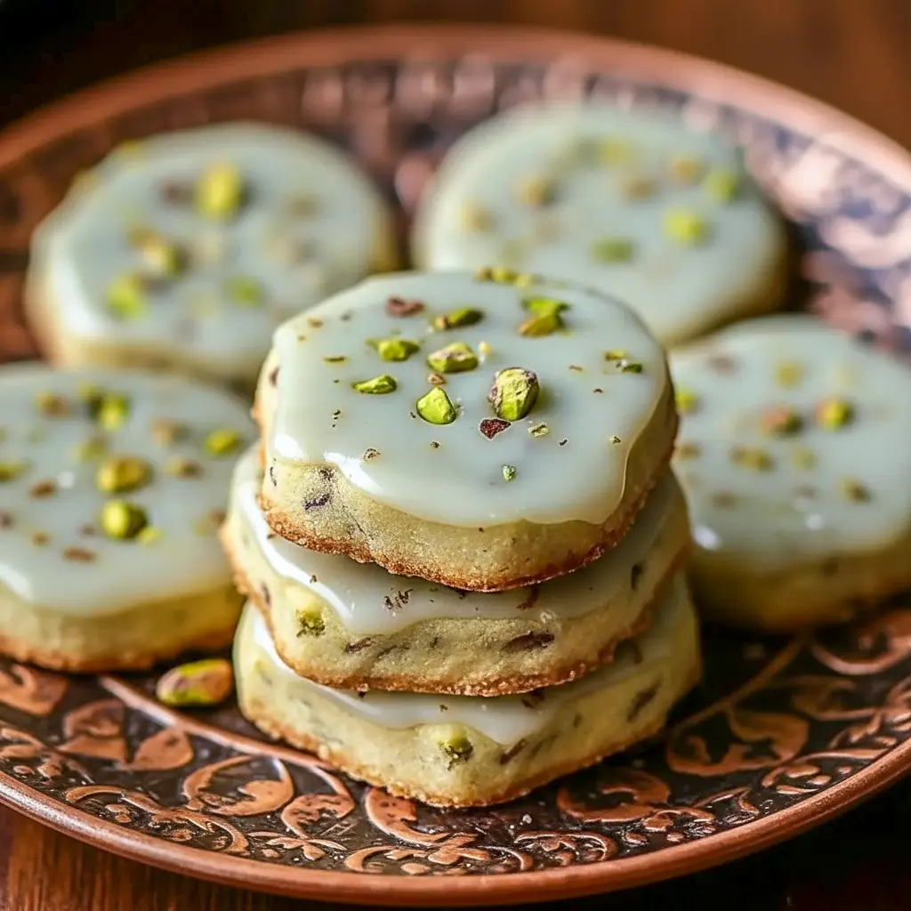 Pistachio Shortbread Cookies — golden, buttery rounds studded with chopped pistachios, dusted with powdered sugar; a beautiful tray-ready Shortbread Biscuits shot.