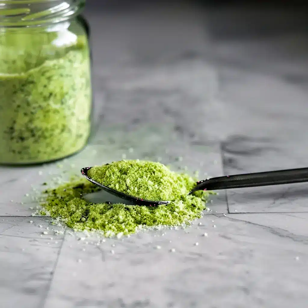 Jar of green-speckled Jalapeno Salt Recipe with fresh jalapeños and a lime wedge — a simple example of Infused Salt Recipes.