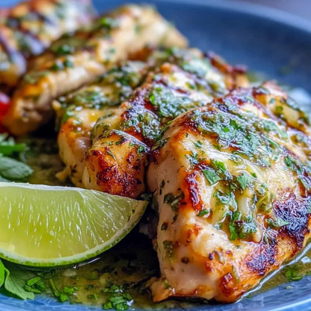 Chicken Main Dishes — grilled salsa-verde pepper-jack chicken with melted cheese, charred grill marks, cilantro garnish, and lime wedges; a perfect entry for Chicken Dinner Recipes.