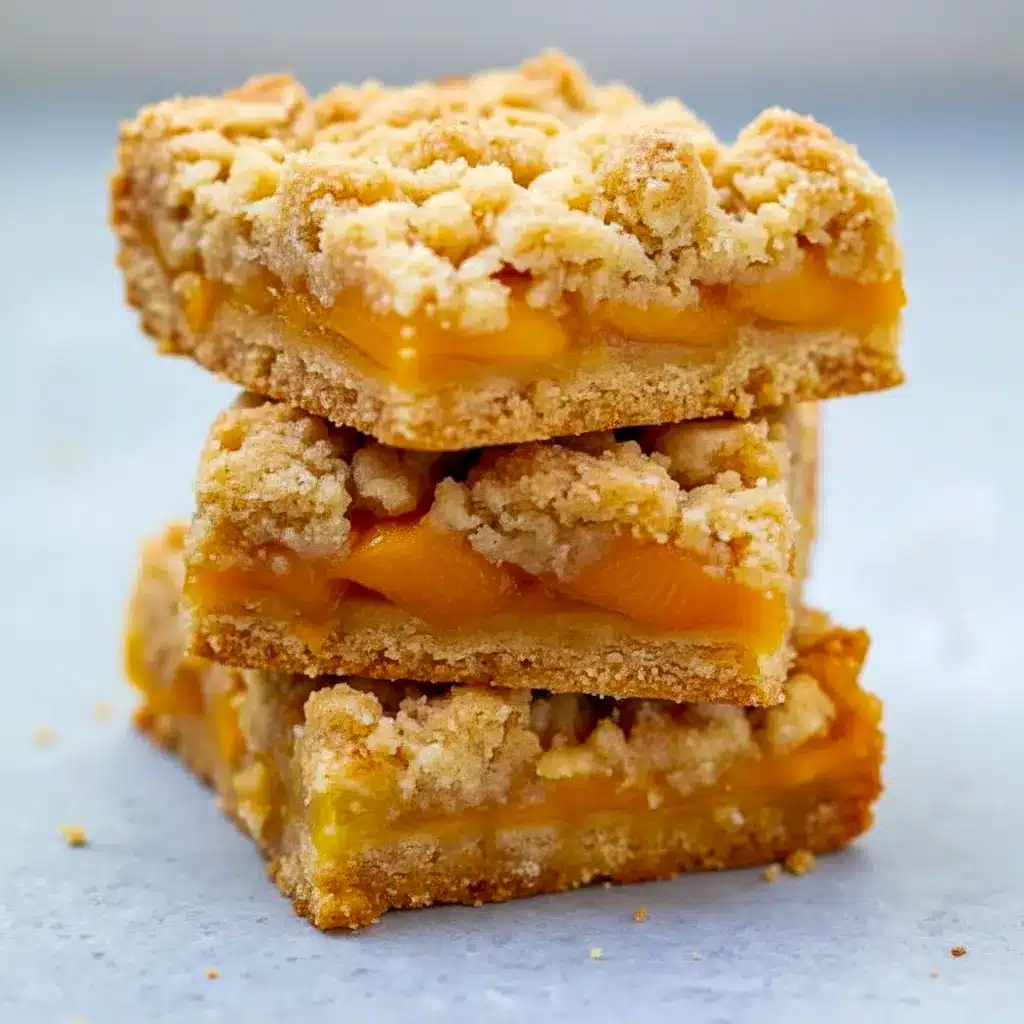 Mango Oatmeal Bars — golden oat crumble bars with bright mango filling stacked on a wire rack, ready to serve.