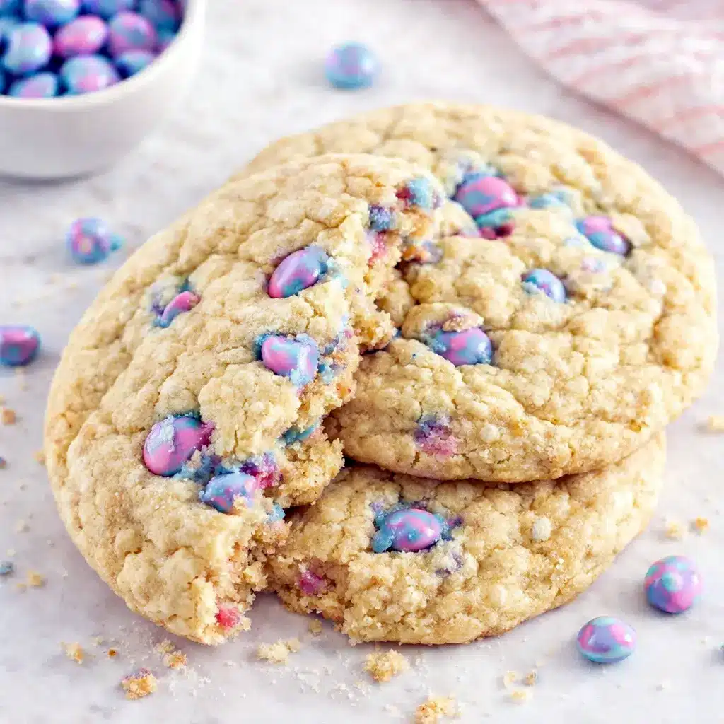 Warm Protein Sugar Cookies stacked on parchment, showing a soft, cakey texture and white chocolate center.
