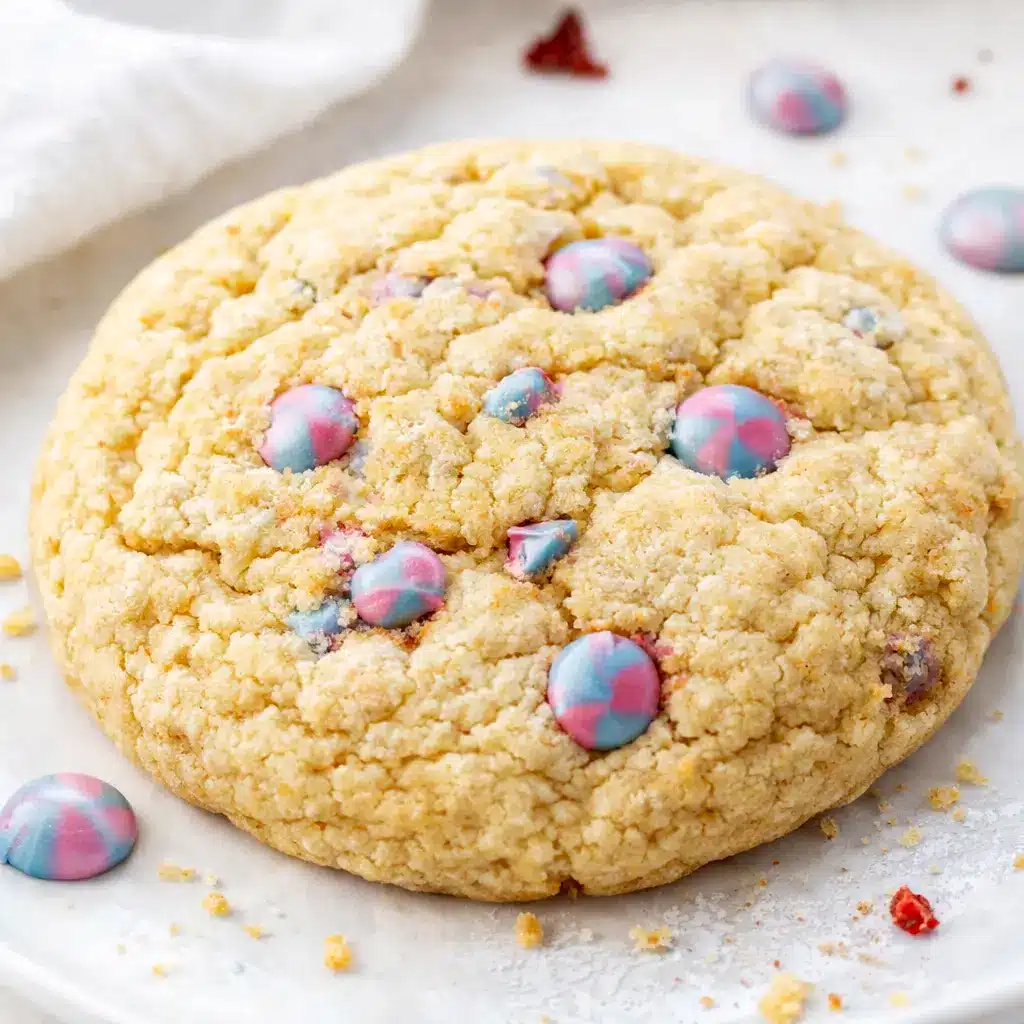 Warm Protein Sugar Cookies stacked on parchment, showing a soft, cakey texture and white chocolate center.