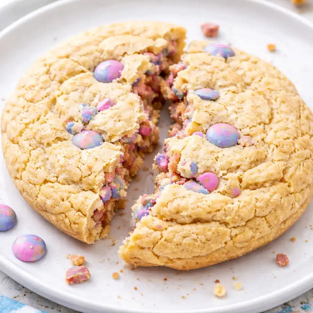 Warm Protein Sugar Cookies stacked on parchment, showing a soft, cakey texture and white chocolate center.