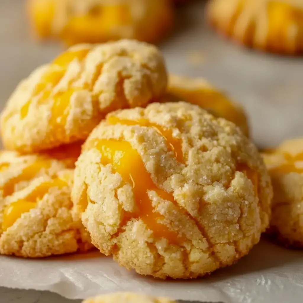 Close-up of chewy mango cookies on a cooling rack, dusted with sugar — Fruit Flavored Cookies ready to eat.