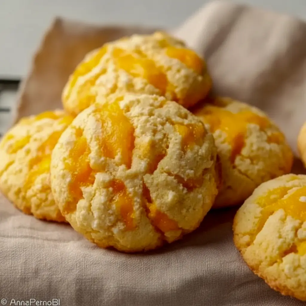 Close-up of chewy mango cookies on a cooling rack, dusted with sugar — Fruit Flavored Cookies ready to eat.