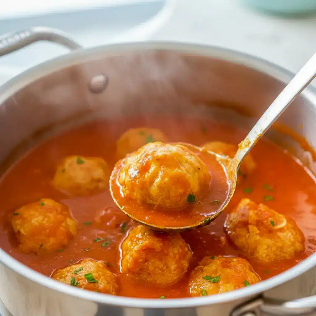 Bowl of Comfort Soups for Cold Weather — creamy tomato broth topped with golden Cheddar Bay dumplings and a sprinkle of parsley, a warm Tomato Dumpling Soup presentation.