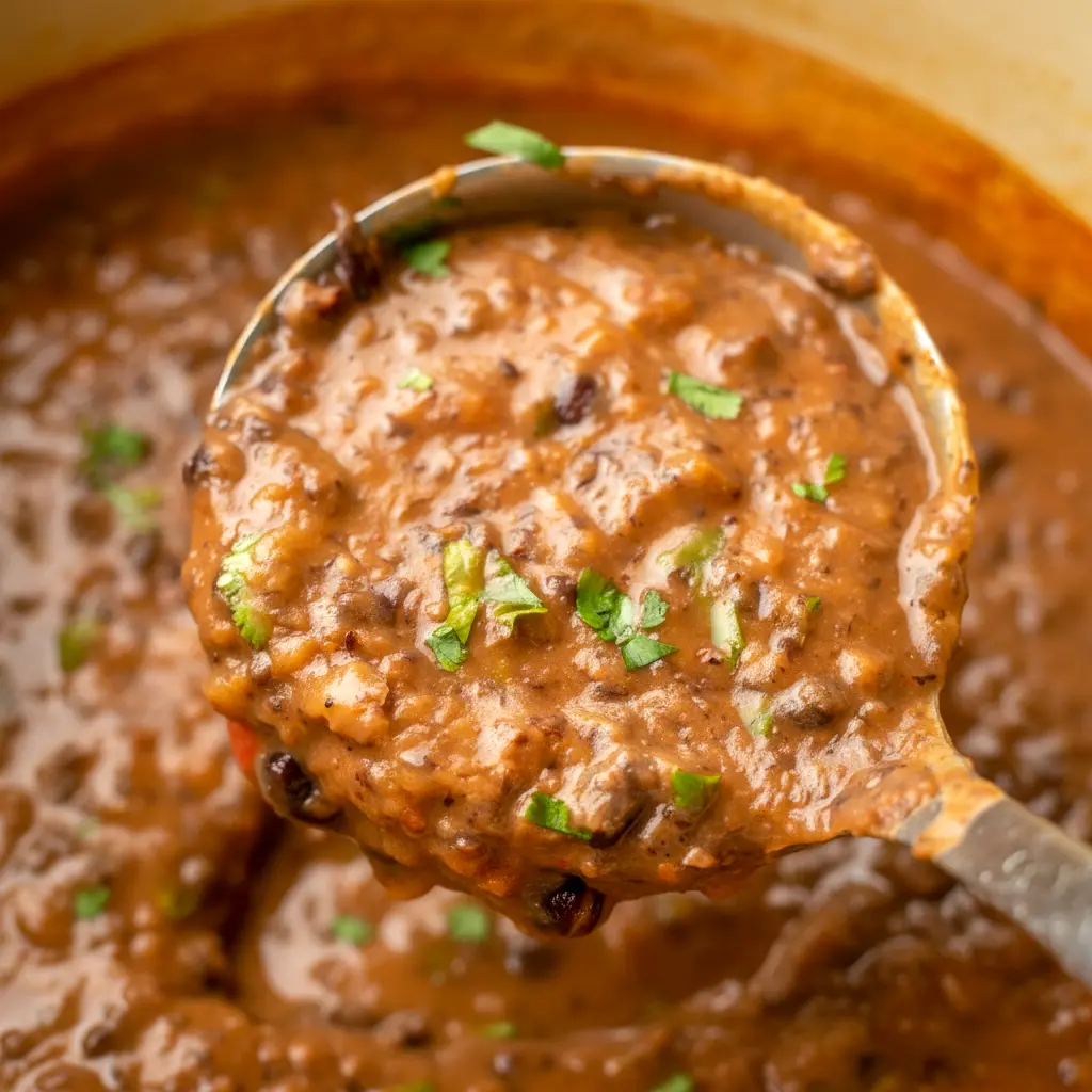 Steaming bowl of Black Bean Soup topped with cilantro, avocado, and a lime wedge — a simple Homemade Black Bean Soup ready in half an hour.