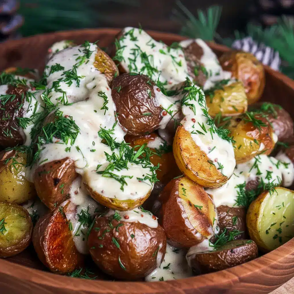 A bowl of Mustard Roasted Potatoes served hot as a golden, creamy, and comforting dinner side.