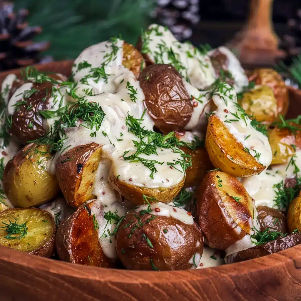 A bowl of Mustard Roasted Potatoes served hot as a golden, creamy, and comforting dinner side.