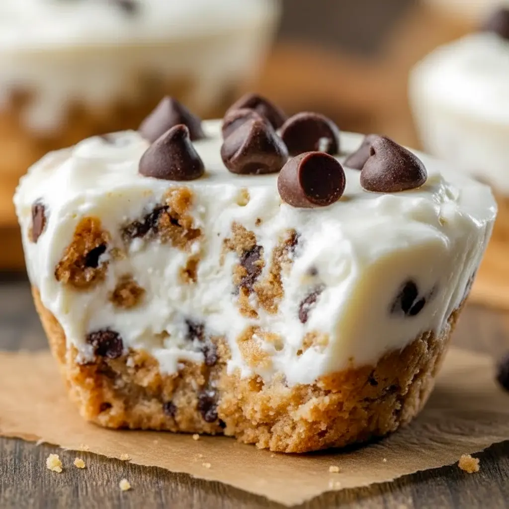 Close-up of chilled Cookie Dough Cups topped with creamy yogurt and mini chocolate chips — a ready-to-go High Protein Yogurt option and ideal Healthy Protein Snacks.