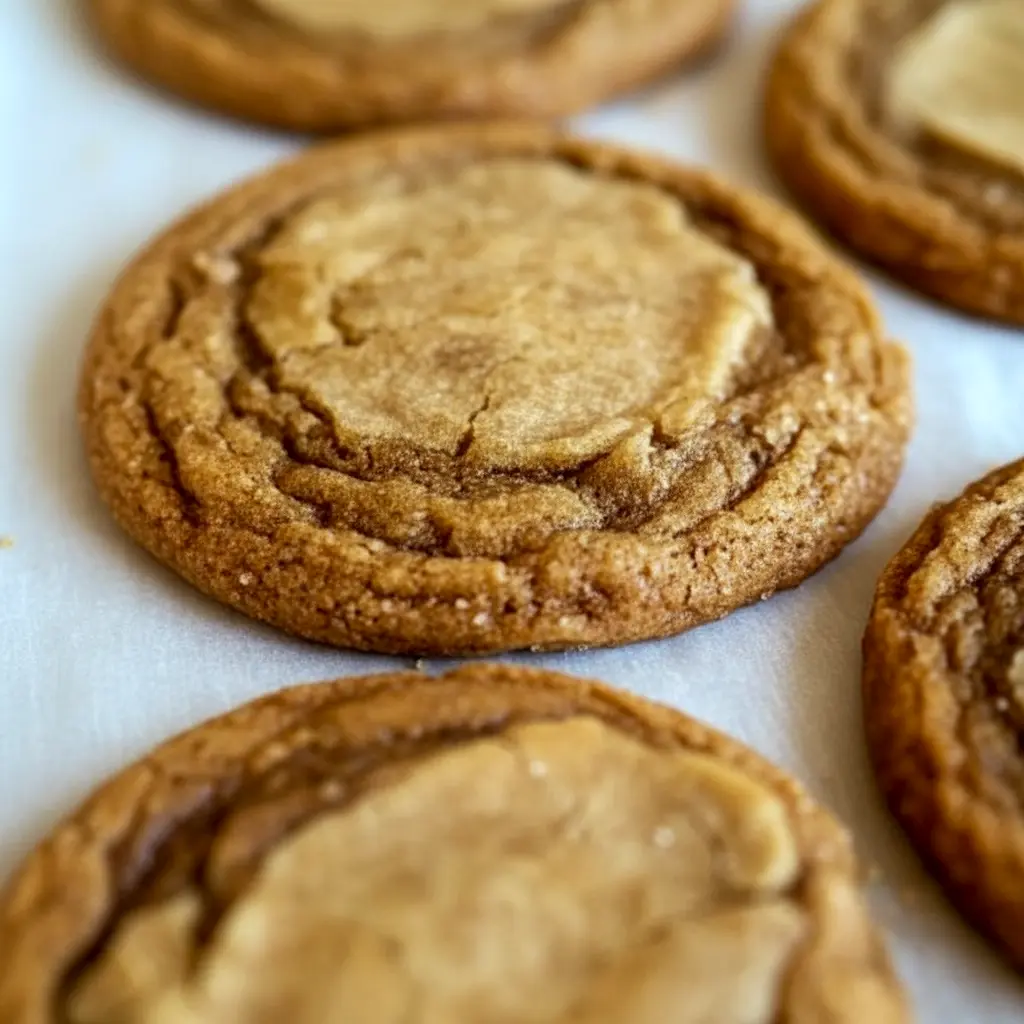 Brown Butter Cinnamon Cookies stacked on a plate with golden edges and a soft center, showing a warm homemade treat perfect for Sweet Snacks and Christmas Baking.
