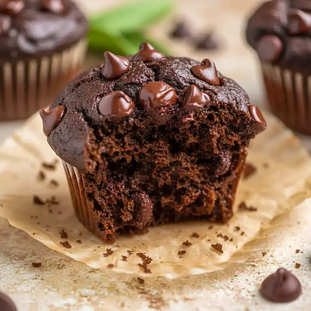 Chocolate Spinach Muffins arranged on a plate, rich and moist with a soft chocolate crumb and a hidden veggie twist.
