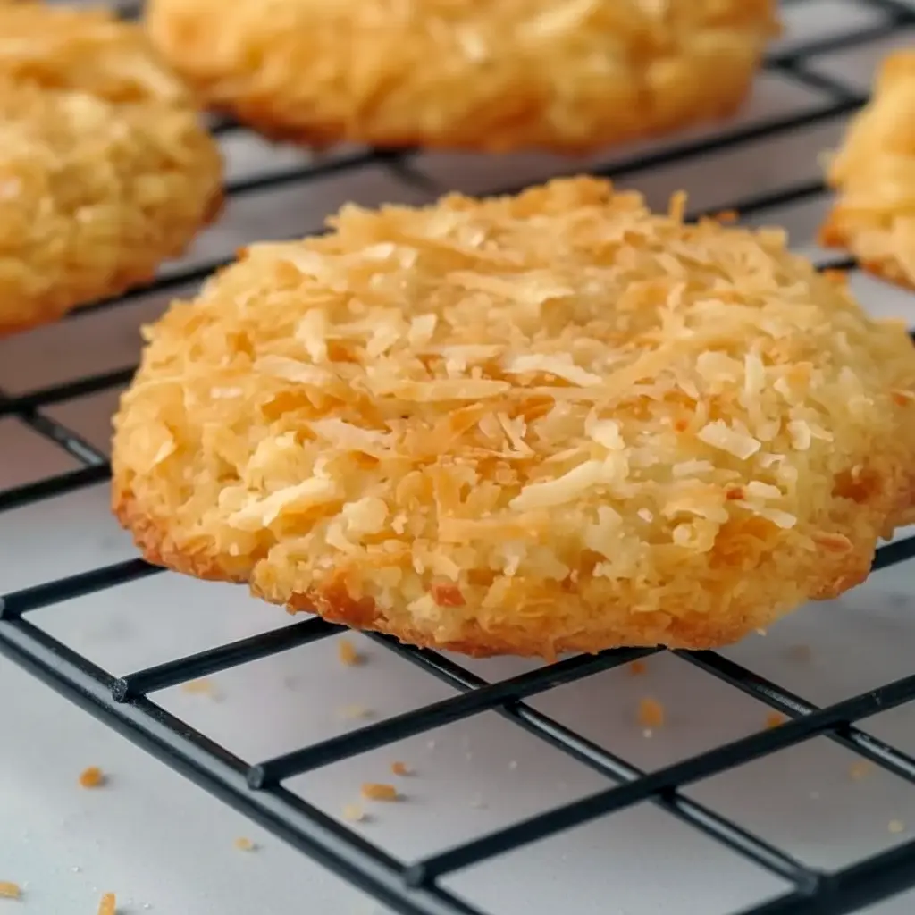 Chewy Coconut Cookies stacked on a plate with Recipes Using Coconut Flakes inspiration, showing a chewy center and toasted coconut topping.