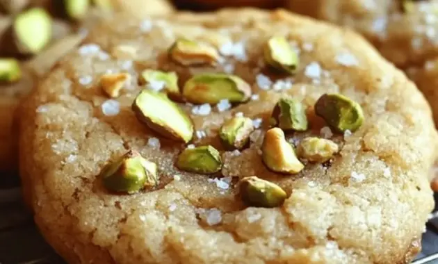 A close-up tray of Salted Honey Pistachio Cookies with flaky salt and chopped nuts, styled as irresistible Pistachio Flavored Cookies for dessert lovers.
