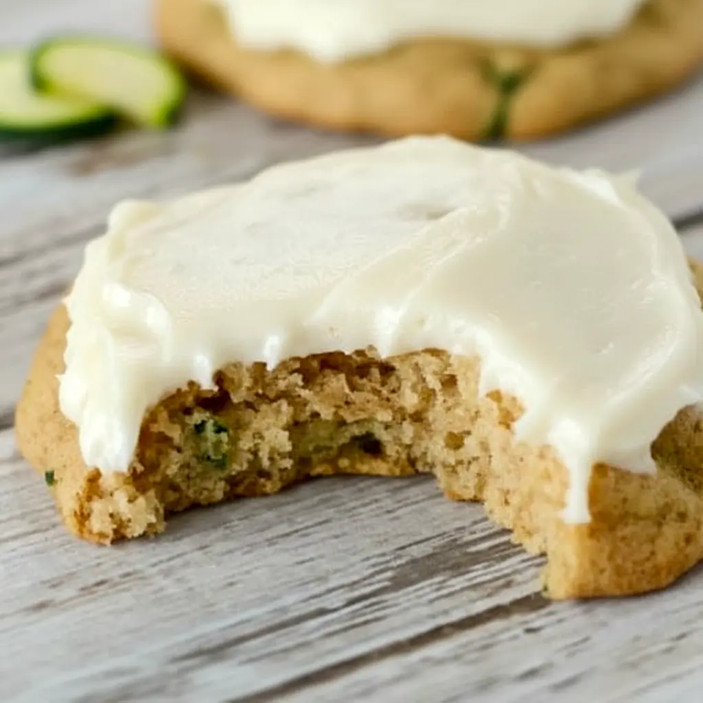 A plate of Zucchini Cookies topped with creamy frosting, styled as a soft homemade dessert inspired by Zucchini Cookies With Cream Cheese Frosting and Zucchini Recipes Cookies.