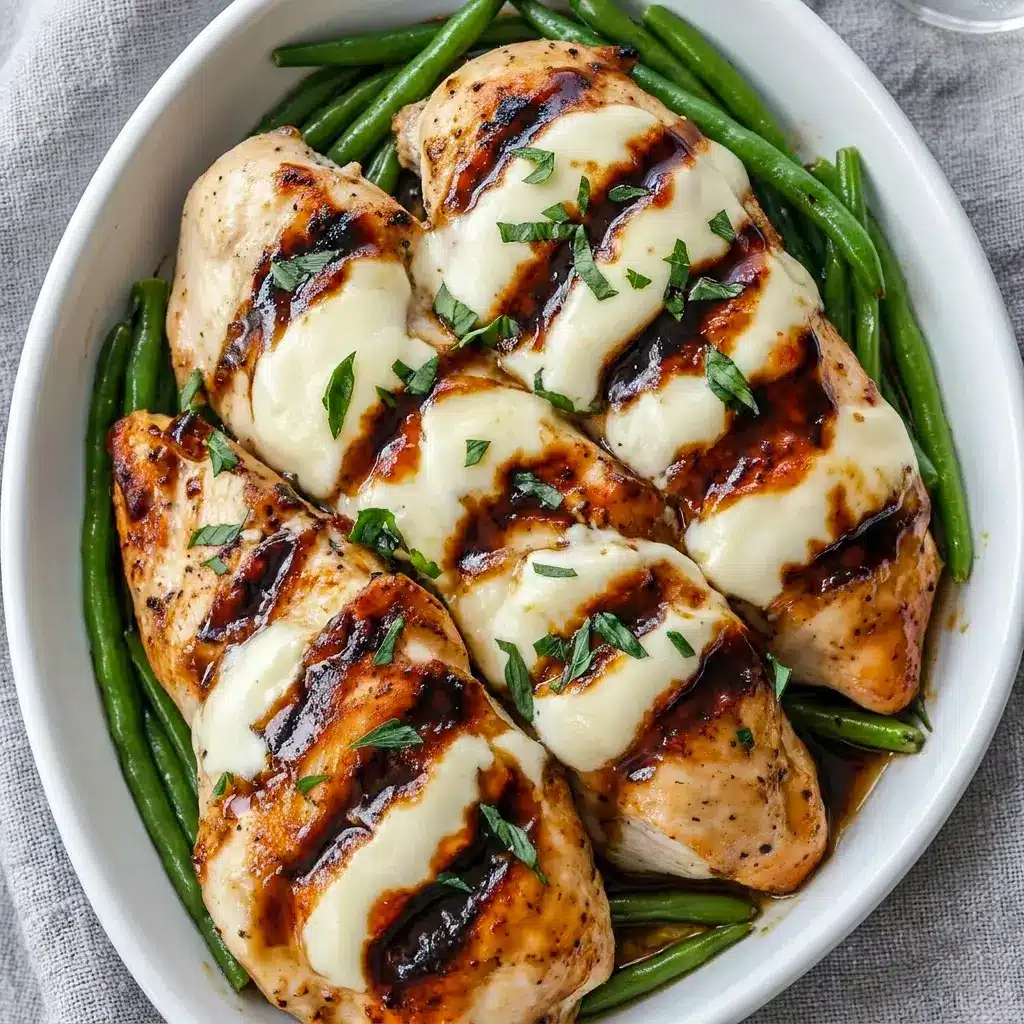 Balsamic Baked Chicken Breast with Mozzarella Cheese plated with roasted tomatoes, one of the best Chicken Dinner Recipes for a simple family meal.