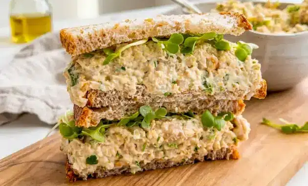 Chickpea Salad Sandwich made as a Vegan Sandwich Filling Easy Recipes lunch with creamy chickpeas, crisp celery, and fresh herbs.