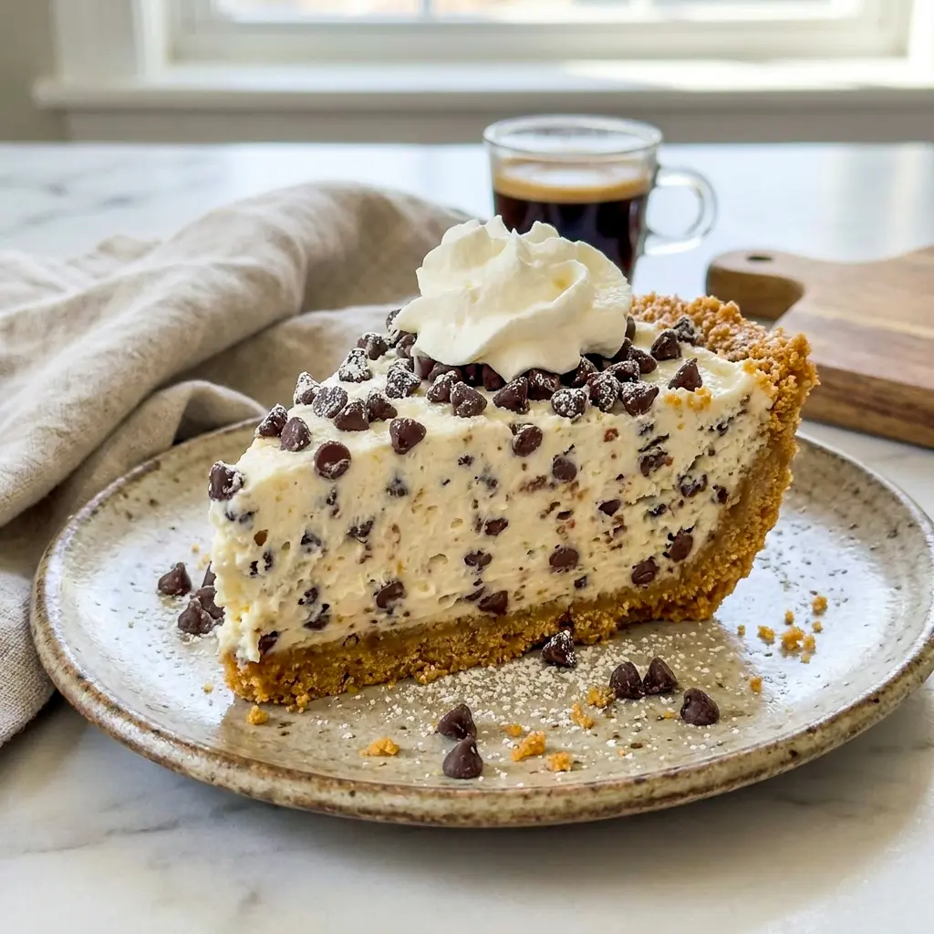 Chocolate Chip Cannoli Pie served chilled as one of the best Special Desserts Ideas for parties and holidays.