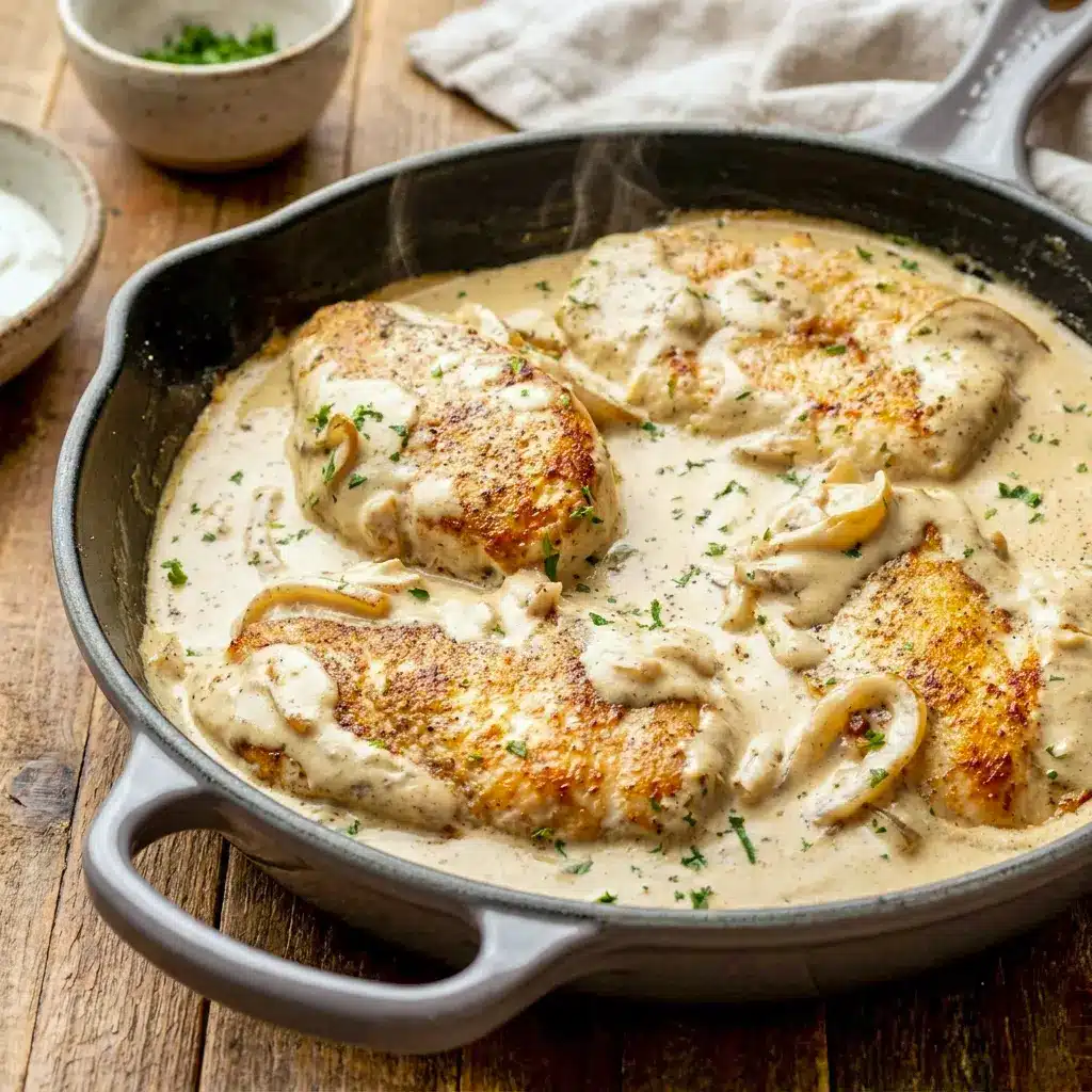 Sour Cream and Onion Chicken in a creamy onion sauce, a flavorful pick for Keto Recipes Dinner ideas.
