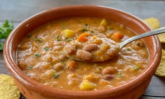Mexican Pinto Bean Soup in a cozy bowl, a hearty Mexican Soup Recipes Vegetarian idea for an easy weeknight dinner.