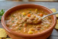 Mexican Pinto Bean Soup in a cozy bowl, a hearty Mexican Soup Recipes Vegetarian idea for an easy weeknight dinner.