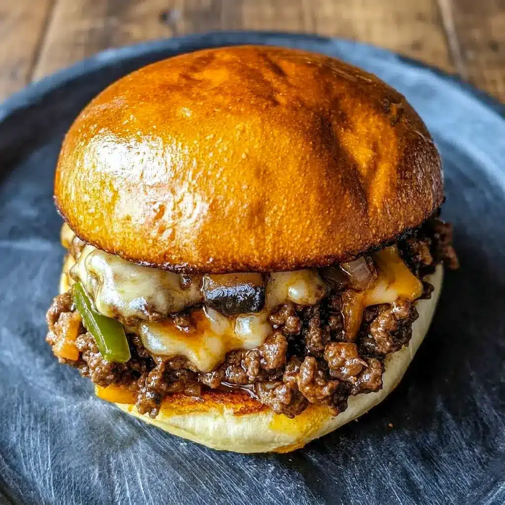 Toasted sandwich with Philly Cheesesteak Sloppy Joes, ideal for Recipes With Burger Meat and a quick family dinner.