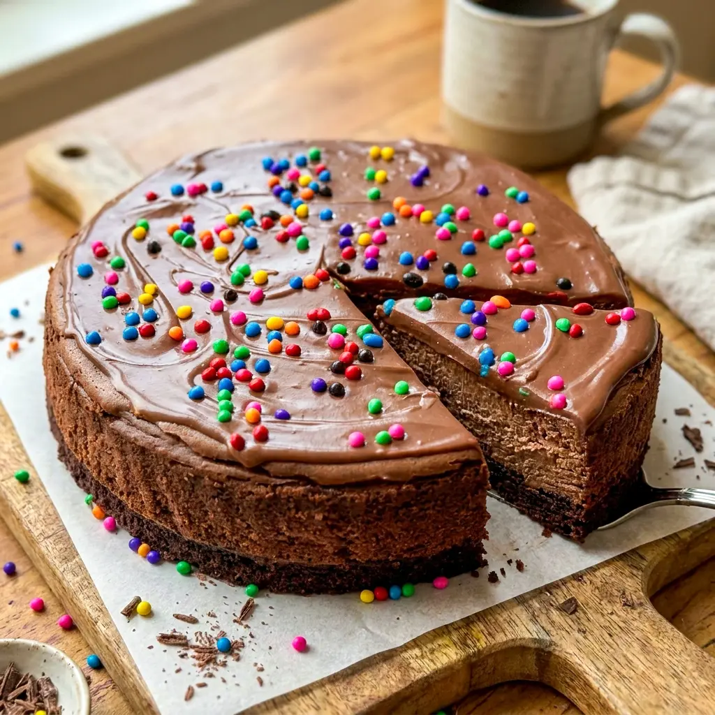 Cosmic Brownie Cheesecake styled as one of the most delicious Brownie Ideas Creative desserts, with a fudgy crust and creamy chocolate layers.
