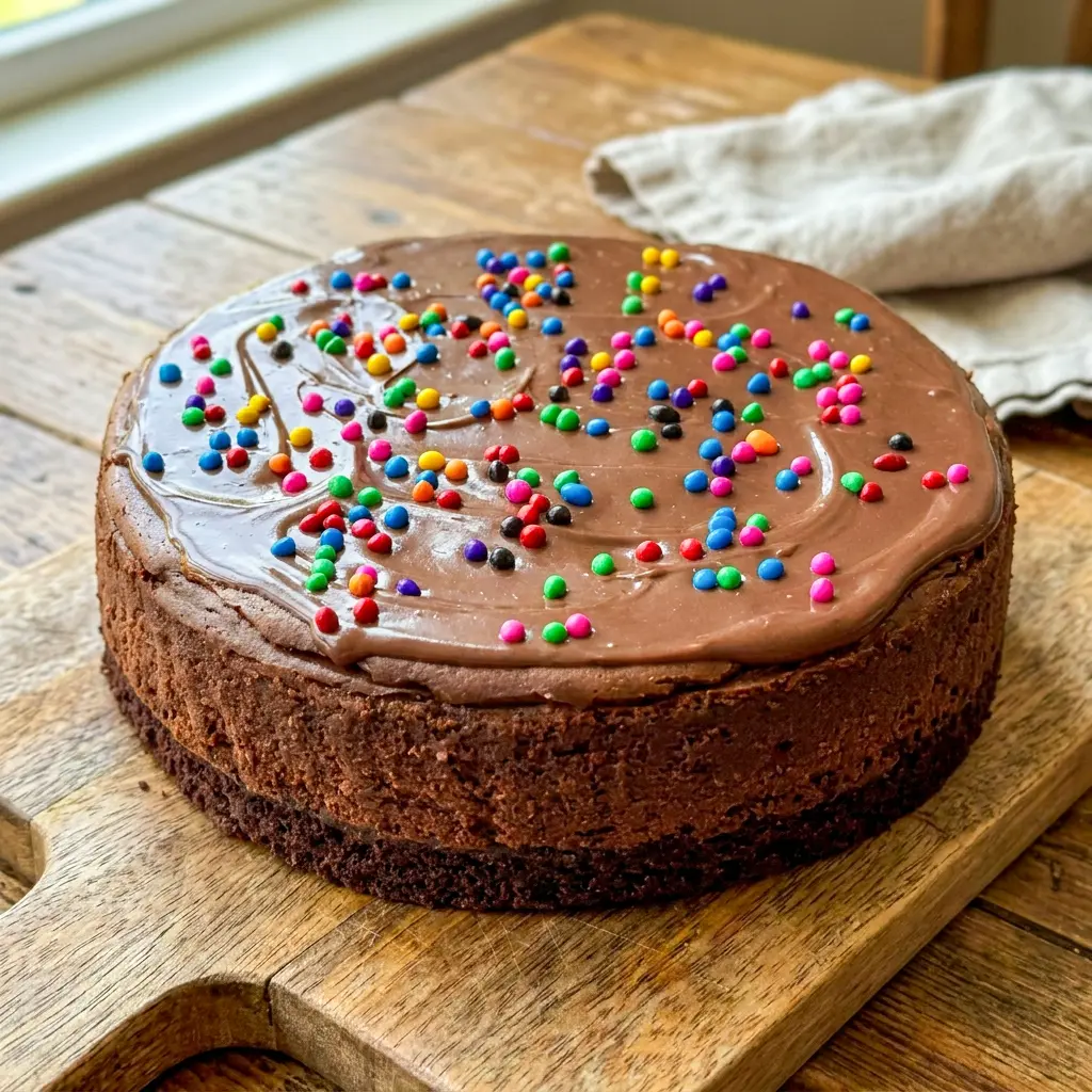 Cosmic Brownie Cheesecake served as a decadent Brownie Chocolate Cheesecake dessert with a chewy brownie base and smooth filling.