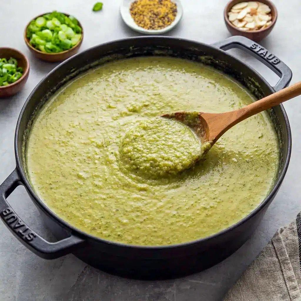 Creamy Broccoli and Red Lentil Soup served thick and hearty, perfect for a Broccoli Lentil Soup Recipe Vegan pin.