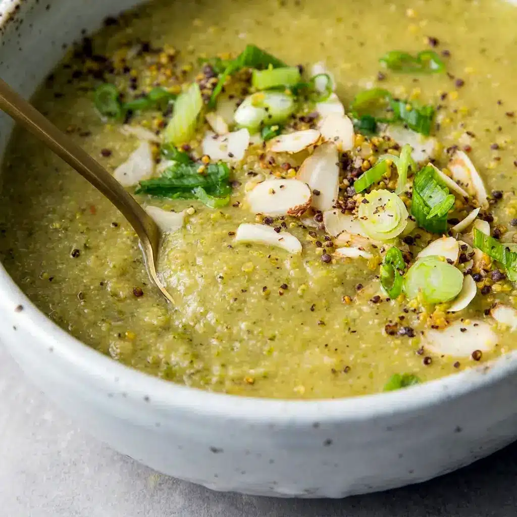 Creamy Broccoli and Red Lentil Soup garnished for a homemade bowl inspired by How To Make Broccoli Lentil Soup.