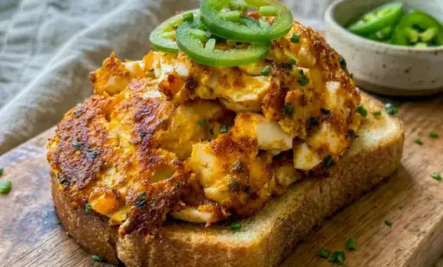 A warm plate of Crispy Egg Salad served on toast, perfect for Healthy Lunch Ideas With Eggs.