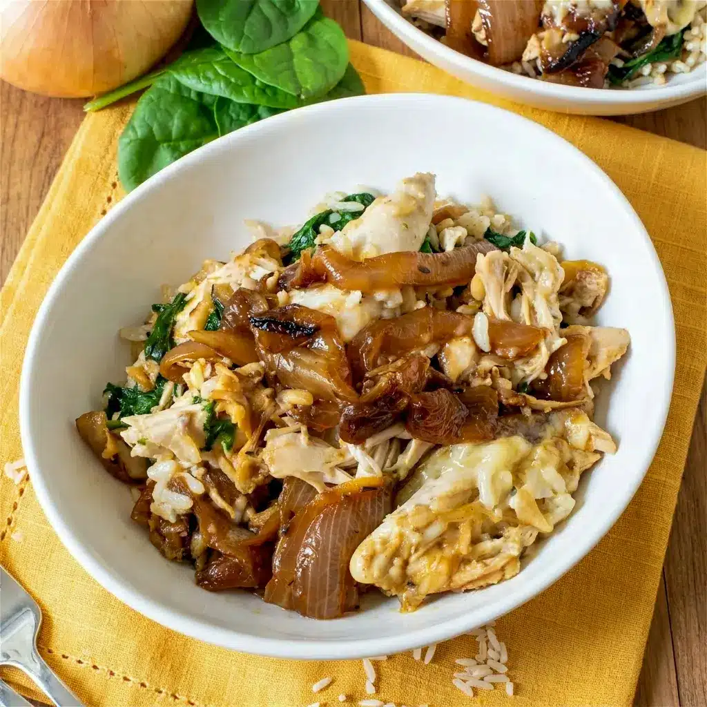 French Onion Chicken and Rice served hot for a crowd, one of the best Dinner Ideas For Large Family meals.