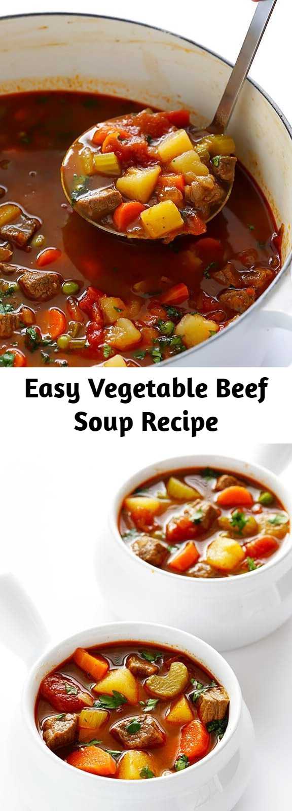 Easy Vegetable Beef Soup Recipe - This vegetable beef soup recipe is a classic — full of tender steak, lots of veggies, and delicious flavor! Especially on freezing cold winter days, it always hits the spot.