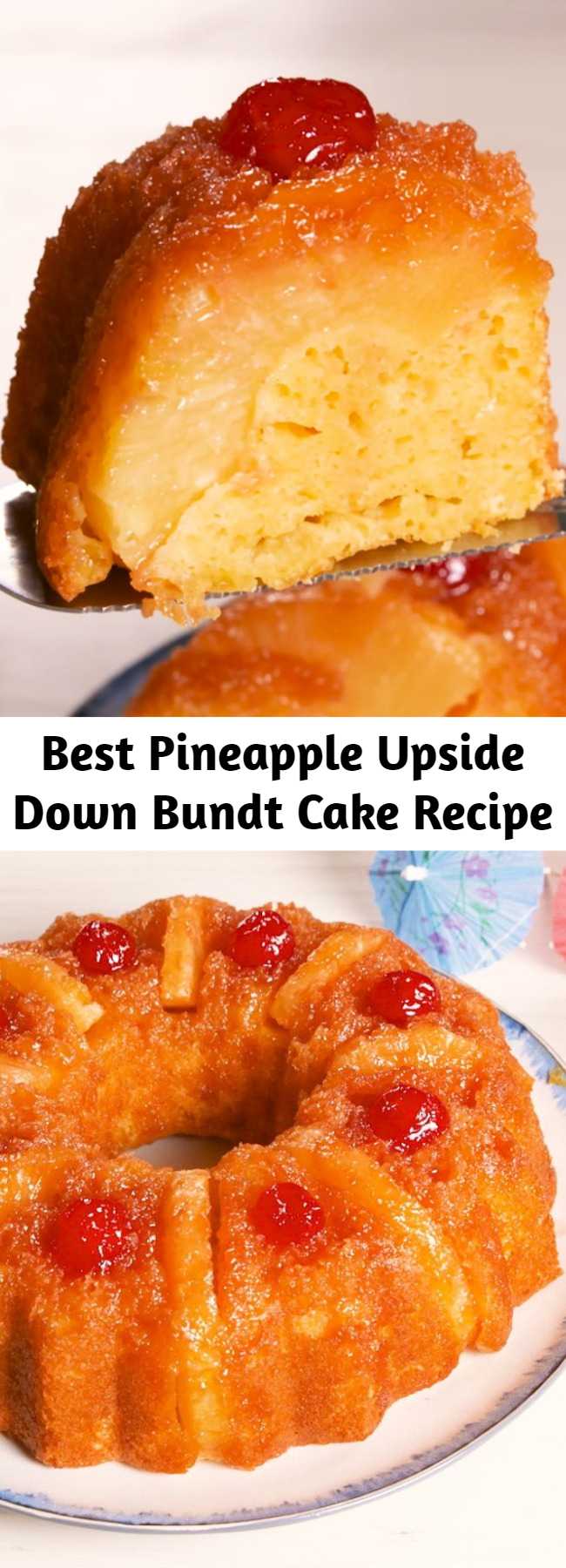 Best Pineapple Upside Down Bundt Cake Recipe - This Pineapple Upside Down Bundt Cake tastes like vacation. Stunning. #pineapple #upsidedowncake #pineapplecake #pineapplejuice #cherries #summertreat