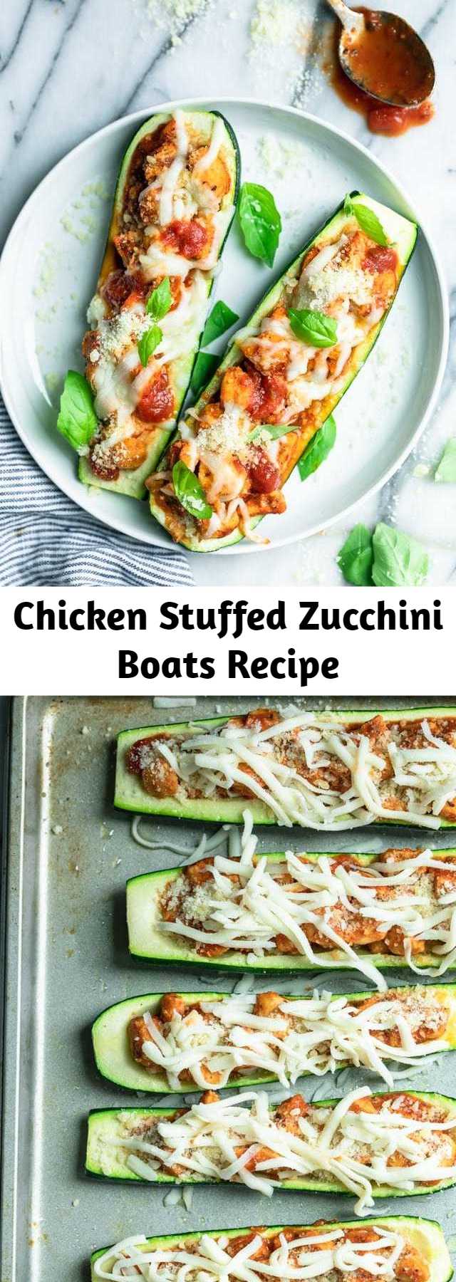 Chicken Stuffed Zucchini Boats Recipe - These Stuffed zucchini boats are easy, Keto friendly and low carb. Stuffed with chicken, marinara and topped with cheese, they make a quick and easy meal. #whole30 #keto #lowcarb #dinner #healthy