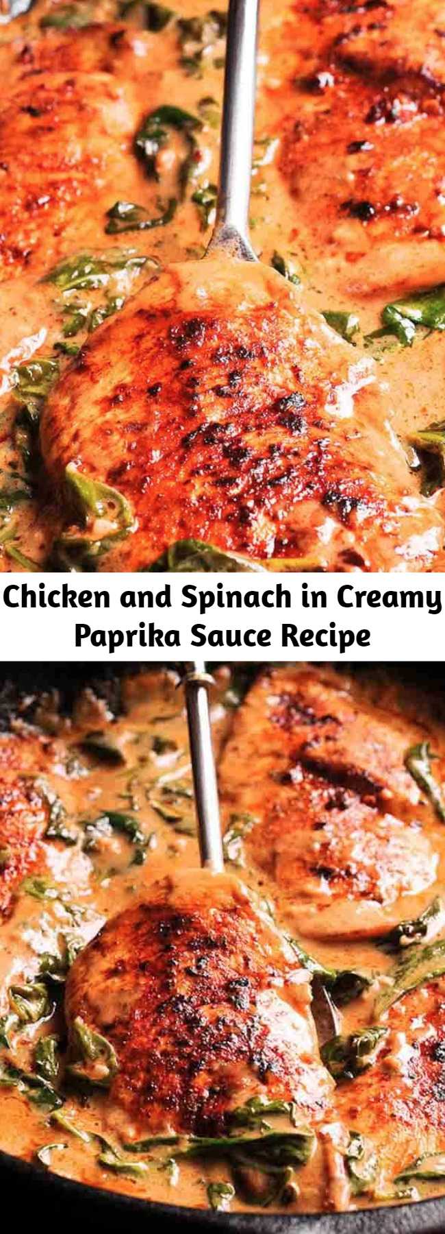 Chicken and Spinach in Creamy Paprika Sauce Recipe - Chicken and Spinach in Creamy Paprika Sauce is an amazing one-pan dish with an amazing flavor from white wine and mild tang from the fresh lemon juice.