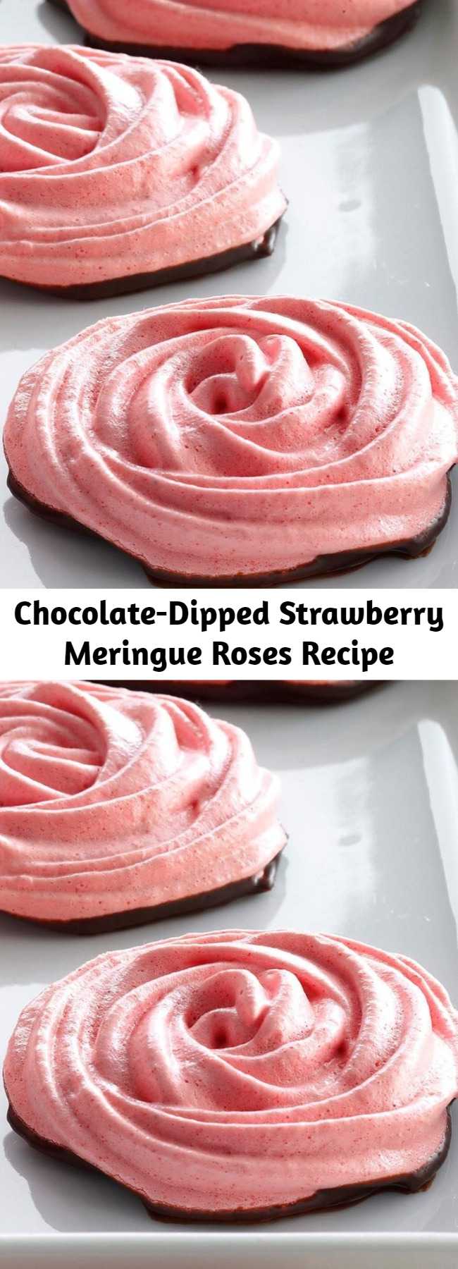 Chocolate-Dipped Strawberry Meringue Roses Recipe - Eat these pretty treats as is, or crush them into a bowl of strawberries and whipped cream. Readers of my blog, utry.it, went nuts when I posted that idea.