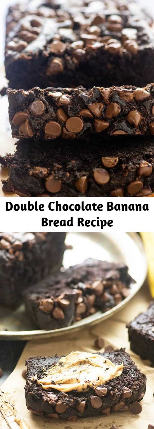 Double Chocolate Banana Bread Recipe - This chocolate banana bread recipe is seriously packing the chocolate flavor! It’s super moist and those chocolate chips all over the top just make it fun to eat! #banana #chocolate #recipe