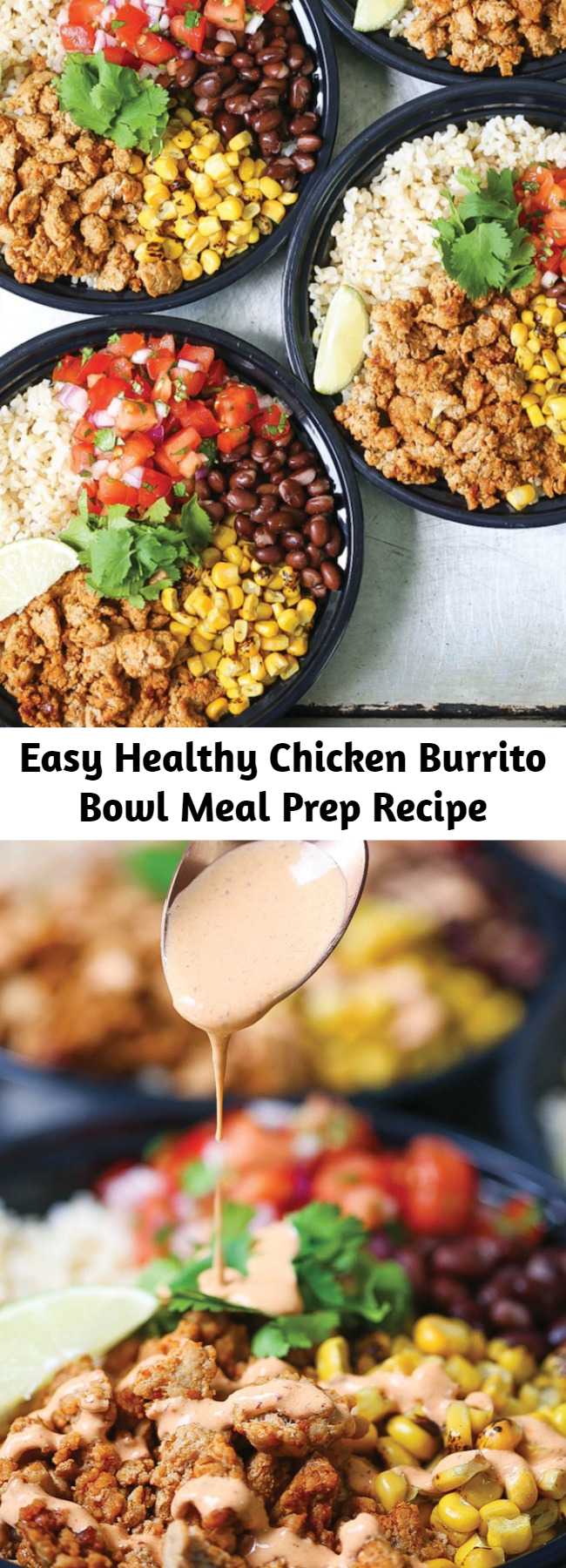 Easy Healthy Chicken Burrito Bowl Meal Prep Recipe - Think of this as healthier (and cheaper!) Chipotle bowls that you can have all week long. Save time and calories here!!!