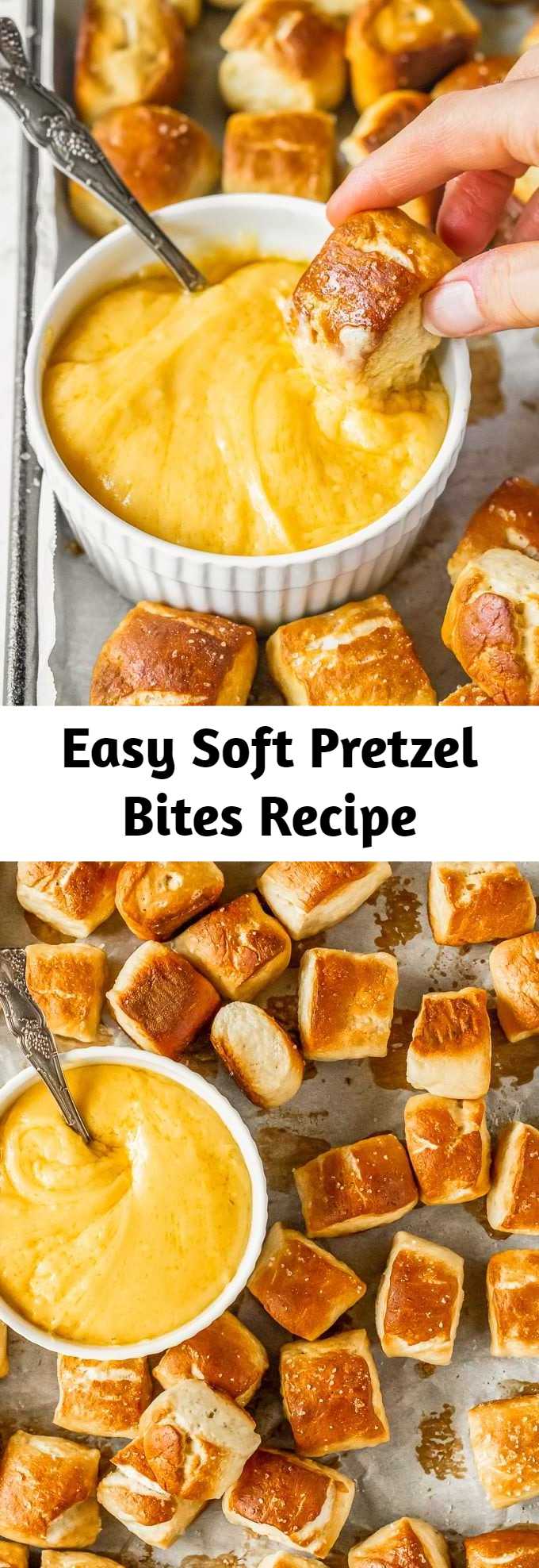 Easy Soft Pretzel Bites Recipe - This easy Soft Pretzel Bites recipe is made in under 30 minutes! Simple, salty, delicious pretzel bites to serve with cheese sauce, mustard, or dips at any party.