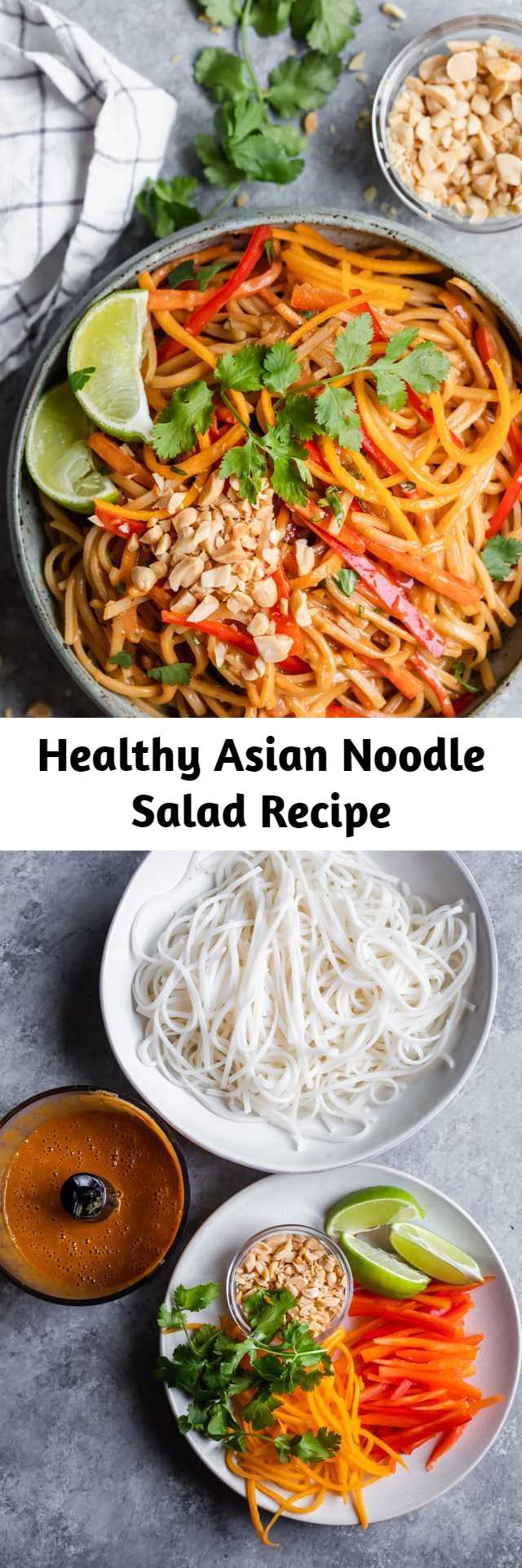 Healthy Asian Noodle Salad Recipe - This bright and colorful Asian Noodle Salad is a gluten-free vegan meal that's filled with fresh vegetables and tossed in a spicy creamy nutty dressing #noodles #asianfood #healthyrecipes #salad