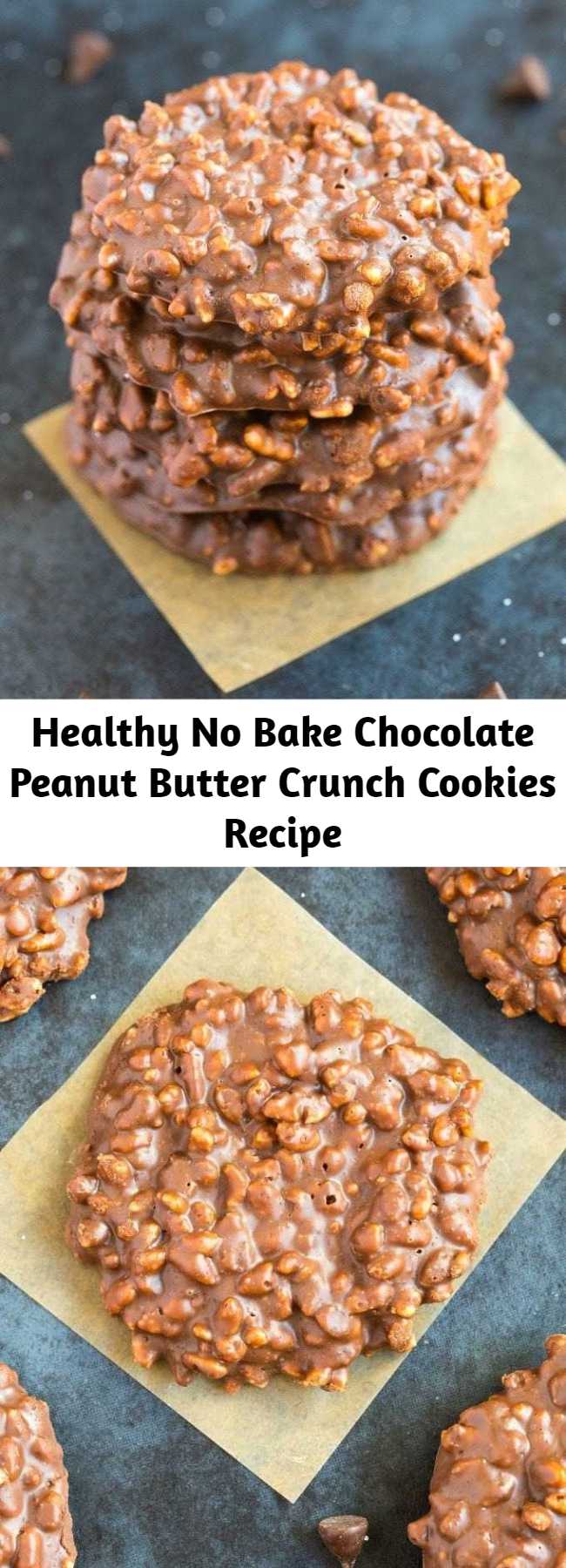 Healthy No Bake Chocolate Peanut Butter Crunch Cookies Recipe - Healthy No Bake Chocolate Peanut butter crunch cookies using just one bowl, 5 ingredients and less than 2 minutes! Easy, fool-proof drop cookies which are naturally gluten free, vegan, dairy free and sugar free!